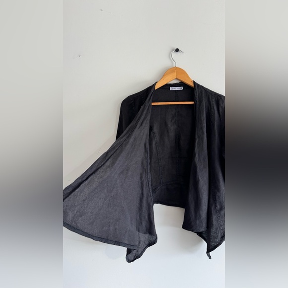 Tempo Paris Women Black 100% Linen Open Front Jacket Boho Avant Garde  Artsy S - Picture 2 of 7